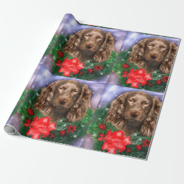 ボイキンスパニエル犬クリスマスリース ラッピングペーパー