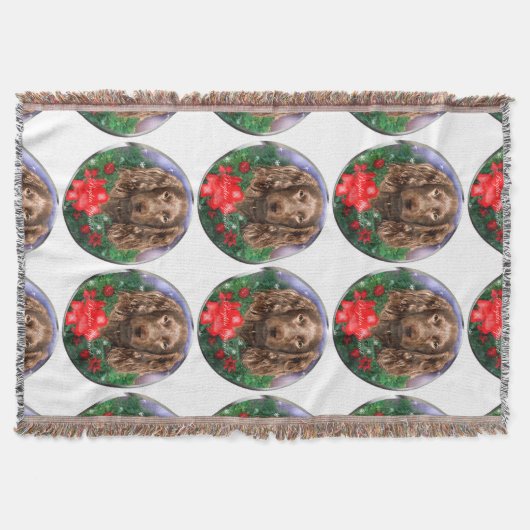 ボイキンスパニエル犬クリスマス スローブランケット (正面)
