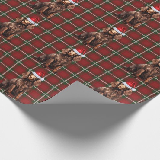 ボイキンスパニエル犬ドッグおもしろいホリデープレイドクリスマス ラッピングペーパー (角)