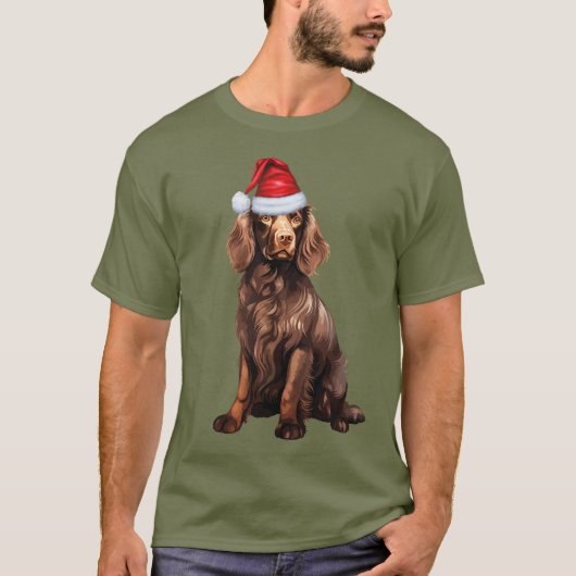 ボイキンスパニエル犬ドッグラバーおもしろいクリスマス Tシャツ (正面)