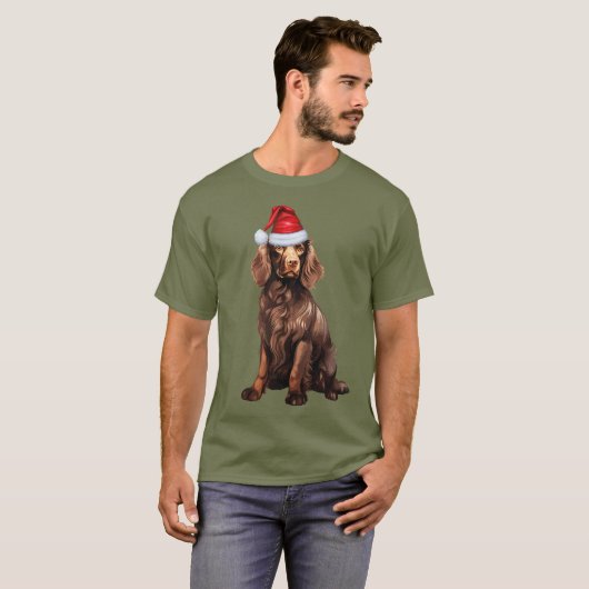 ボイキンスパニエル犬ドッグラバーおもしろいクリスマス Tシャツ (正面フル)