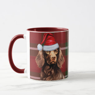 ボイキンスパニエル犬ドッグレッドホリデープレイドクリスマス マグカップ