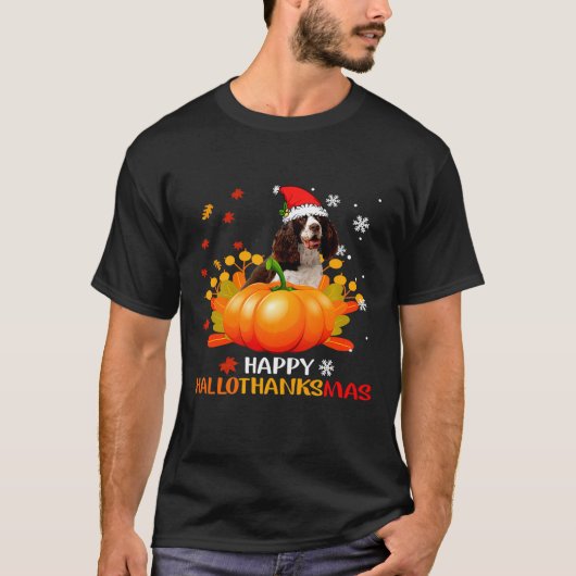 ボイキンスパニエル犬ハッピーハロサンクサムハロウィンチ Tシャツ (正面)