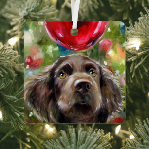 ボイキンスパニエル犬パピーオーナメントクリスマス"ウィッシュ" メタルオーナメント