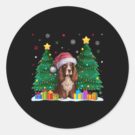 ボイキンスパニエル犬愛犬家サンタハット醜いクリスマス ラウンドシール (正面)