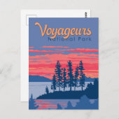 ボイジャーズナショナル・パーク雨の湖イラストレーション ポストカード (正面/裏面)