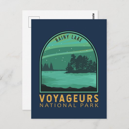 ボイジャーズナショナル・パーク雨の湖ヴィンテージエンブレム ポストカード (正面/裏面)