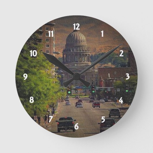 ボイジー、アイダホの州都 ラウンド壁時計 (正面)