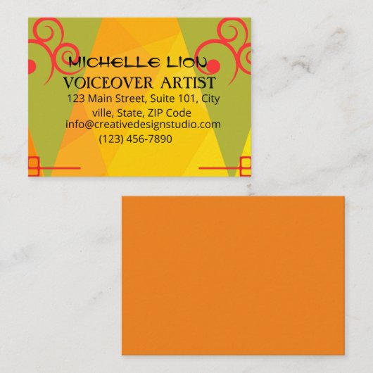 ボイスオーバーモダンアーティストイエロービジネスカード 名刺 (正面/裏面)