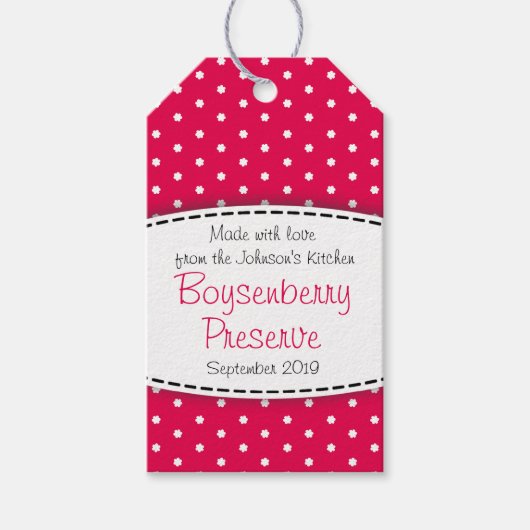 ボイセンベリージャムまたは赤いフルーツの保存ラベル ギフトタグ (正面)
