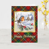 ボイドクレスト&タータンチェック(ロビン付パーソナライズされた) カード (黄色い花)