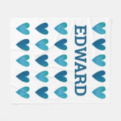 ボイパーソナライズされたムブルーハートバレンタインデー フリースブランケット (正面(横))