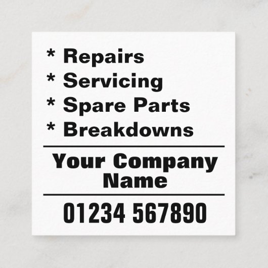 ボイラー修理連絡詳細 スクエア名刺 (裏面)