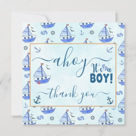 ボイルボートの赤ちゃん航海のシャワー サンキューカード (正面)
