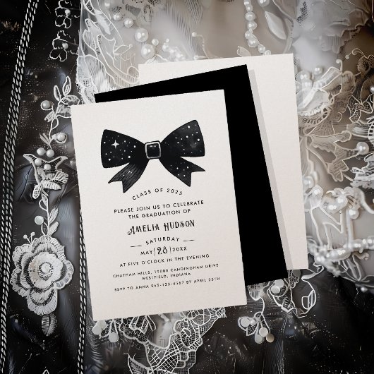 ボウお洒落シャンパンきらめく卒業パーティー 招待状