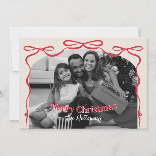 ボウお洒落ファミリー写真クリスマス シーズンカード (正面)