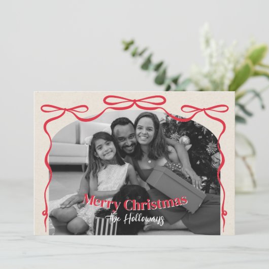 ボウお洒落ファミリー写真クリスマス シーズンカード (スタンド正面)