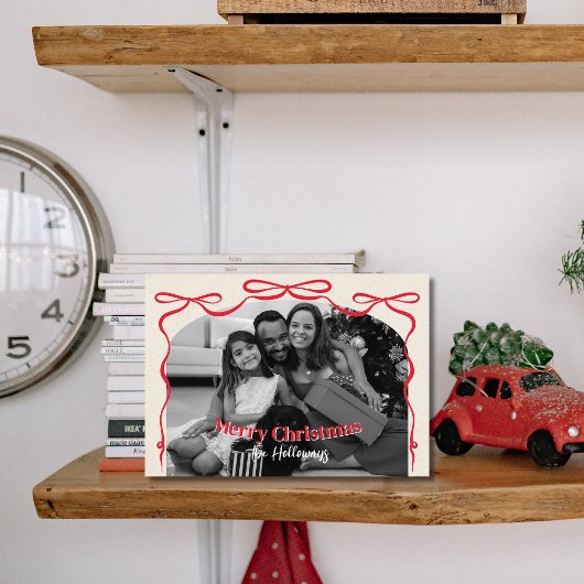 ボウお洒落ファミリー写真クリスマス シーズンカード