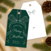 ボウお洒落&リボンダークグリーンメリークリスマス ギフトタグ