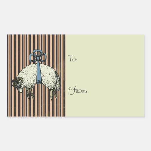 ボウかわいらしヒツデザイナーオプション~ギフトラベル 長方形シール (正面)