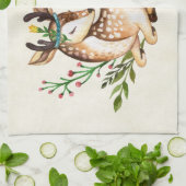 ボウかわいらしホを敷く水彩鹿 キッチンタオル (折り畳み)