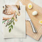 ボウかわいらしホを敷く水彩鹿 キッチンタオル (四つ折り)