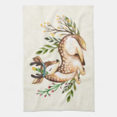 ボウかわいらしホを敷く水彩鹿 キッチンタオル (縦)