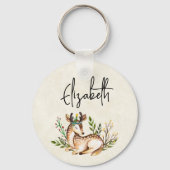 ボウかわいらしホを敷く水彩鹿 キーホルダー (正面)