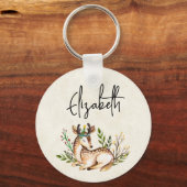 ボウかわいらしホを敷く水彩鹿 キーホルダー (正面)