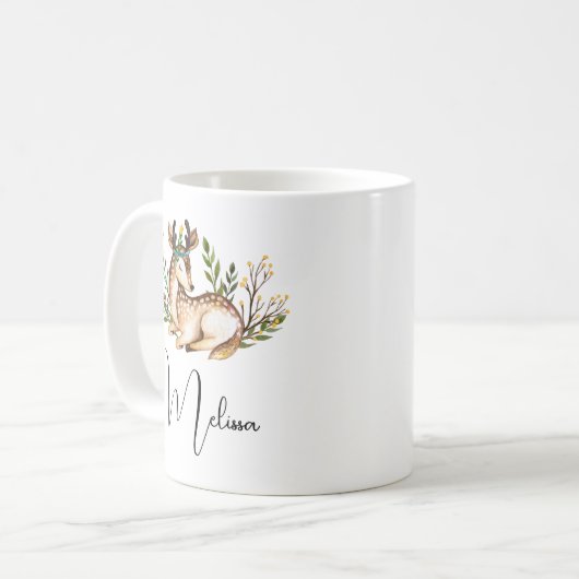 ボウかわいらしホを敷く水彩鹿 コーヒーマグカップ (正面左)
