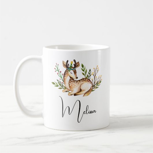 ボウかわいらしホを敷く水彩鹿 コーヒーマグカップ (左)