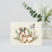 ボウかわいらしホを敷く水彩鹿 シーズンポストカード (スタンド正面)
