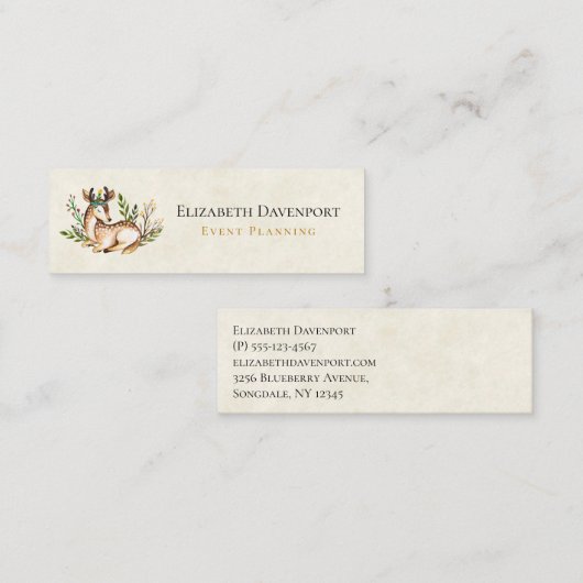 ボウかわいらしホを敷く水彩鹿 スキニー名刺 (正面/裏面)