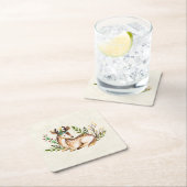 ボウかわいらしホを敷く水彩鹿 スクエアペーパーコースター (インサイチュ)