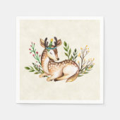 ボウかわいらしホを敷く水彩鹿 スタンダードカクテルナプキン (正面)