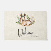 ボウかわいらしホを敷く水彩鹿 ドアマット (正面)