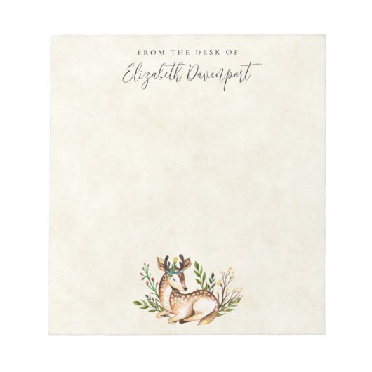 ボウかわいらしホを敷く水彩鹿 ノートパッド (正面)