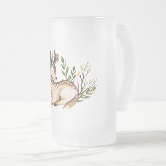 ボウかわいらしホを敷く水彩鹿 フロストグラスビールジョッキ (正面右)