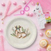 ボウかわいらしホを敷く水彩鹿 ペーパープレート (パーティー)