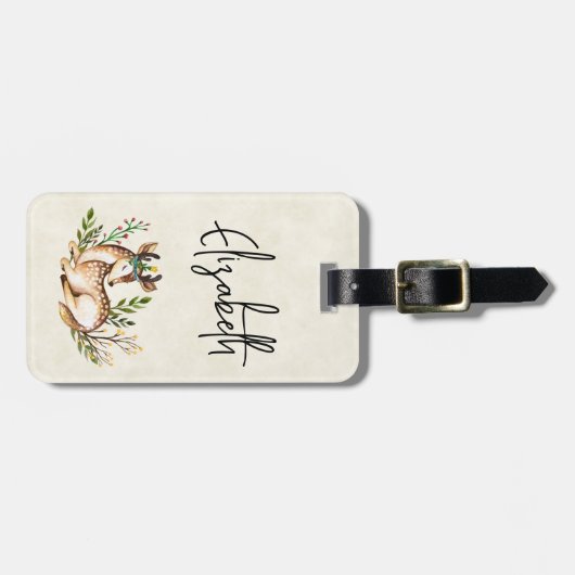 ボウかわいらしホを敷く水彩鹿 ラゲッジタグ (正面横)