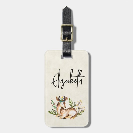 ボウかわいらしホを敷く水彩鹿 ラゲッジタグ (正面縦)