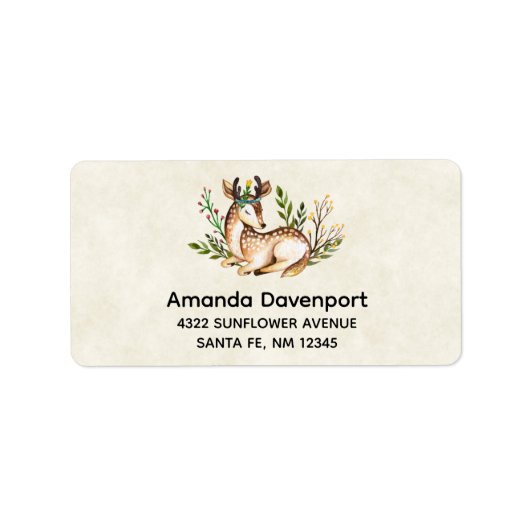 ボウかわいらしホを敷く水彩鹿 ラベル (正面)