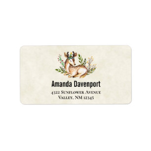 ボウかわいらしホを敷く水彩鹿 ラベル