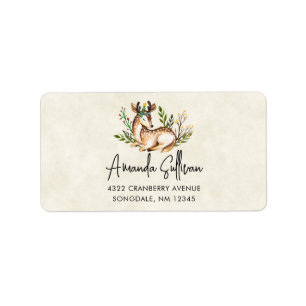ボウかわいらしホを敷く水彩鹿 ラベル