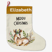 ボウかわいらしホを敷く水彩鹿 ラージクリスマスストッキング (正面)