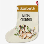 ボウかわいらしホを敷く水彩鹿 ラージクリスマスストッキング (裏面)