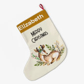 ボウかわいらしホを敷く水彩鹿 ラージクリスマスストッキング (裏面 (吊り時))