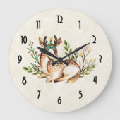 ボウかわいらしホを敷く水彩鹿 ラージ壁時計 (正面)