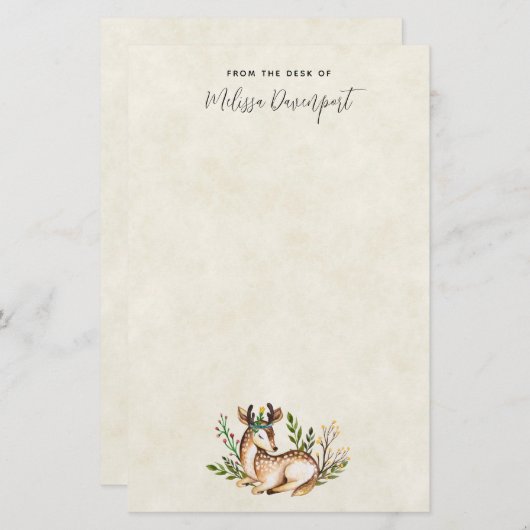 ボウかわいらしホを敷く水彩鹿 便箋 (正面/裏面)