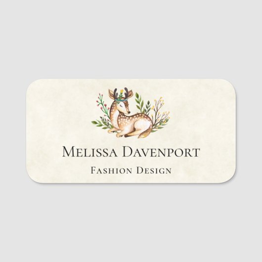 ボウかわいらしホを敷く水彩鹿 名札 (正面)